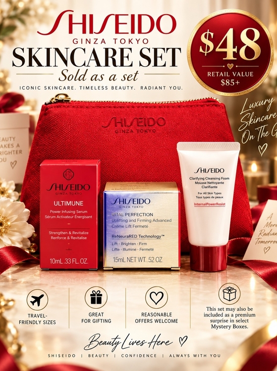 Shiseido Other - ✨ SHISEIDO LUXURY SKINCARE SET + RED COSMETIC POUCH ✨